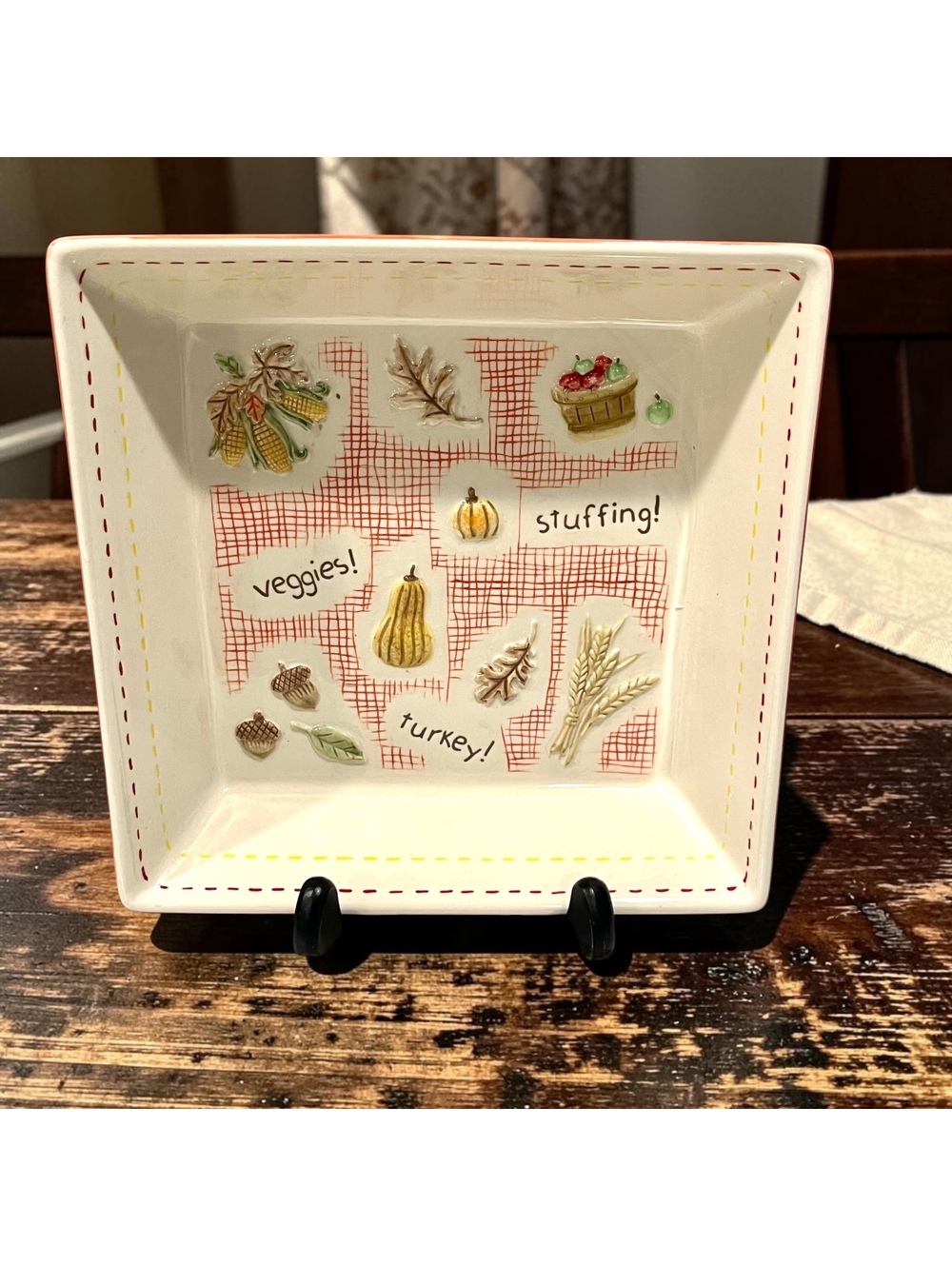 Grasslands Road Thanksgiving Square Serving Dish 8.5” Turkey Fall Harvest NWT